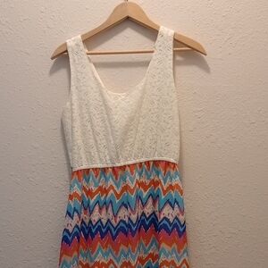 Blush White and Orange Sleeveless V-Neck Sundress